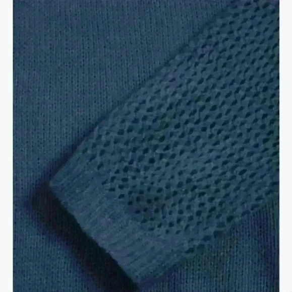 ZAFUL | Women's Navy Hallow Out Long Drop Shoulder Crochet Knit Sweater - Picture 4 of 10